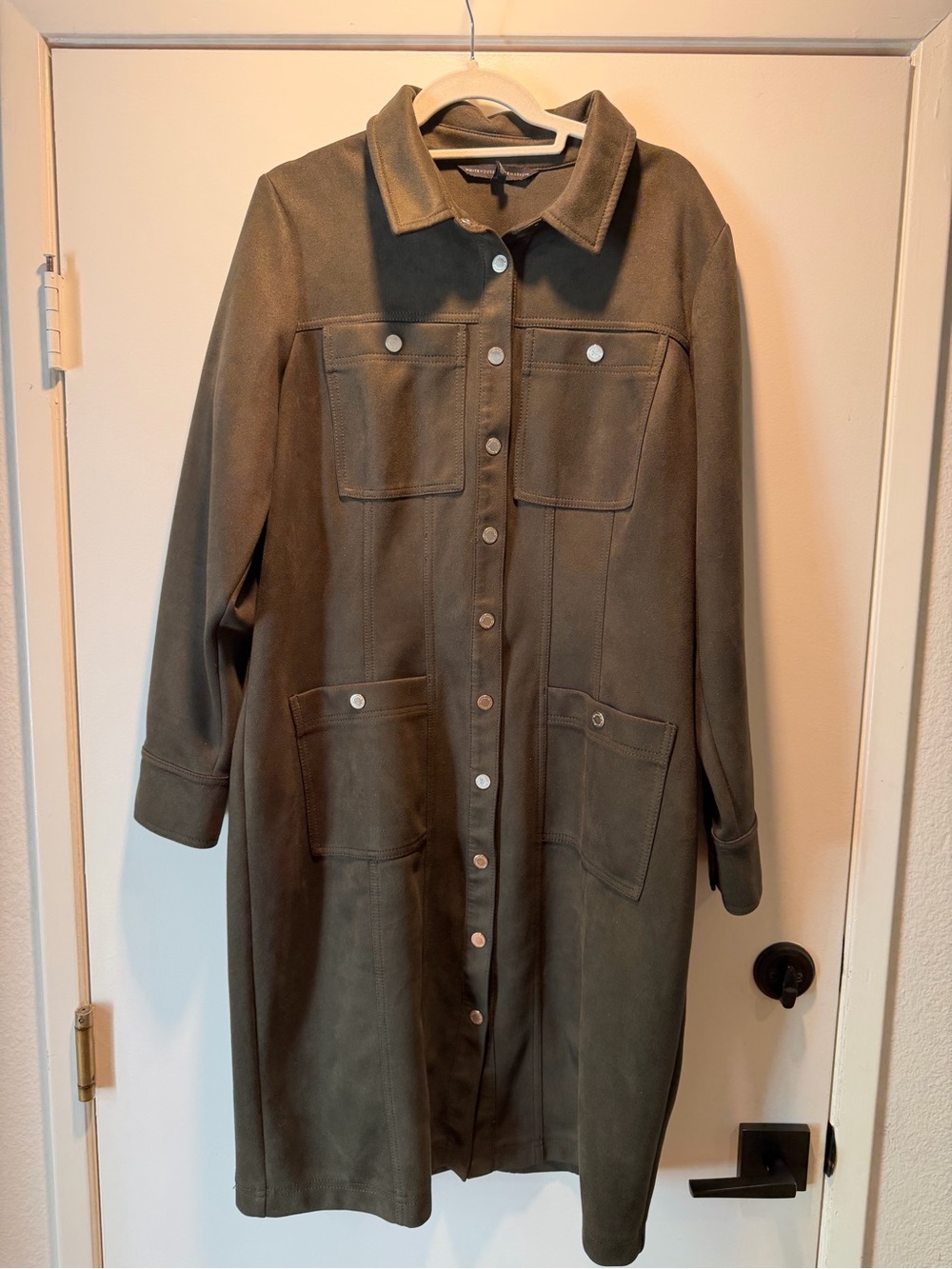 White House Black Market Faux Suede Snap-Front Shirt Jacket Dress Sz 18
